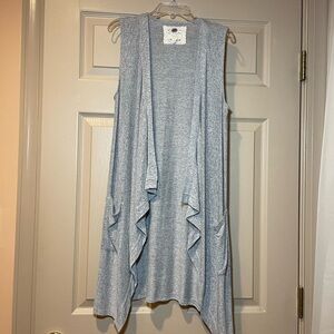 Cupio Gray Open‎ Front Waterfall Sleeveless Cardigan w/Front Pockets, Size Small